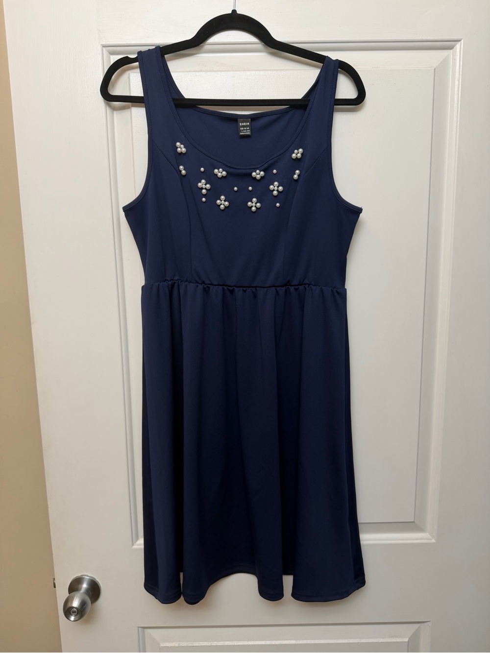 SHEIN Navy Sleeveless Beaded Asymmetrical Dress